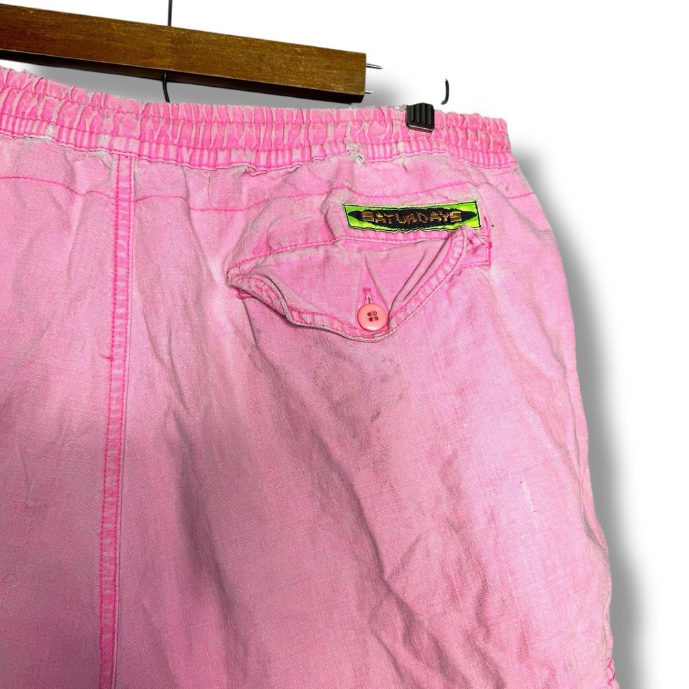 RARE Size Large VTG Board Shorts "Saturdays" Acid Wash Pink Tennis Shorts - Picture 7 of 10